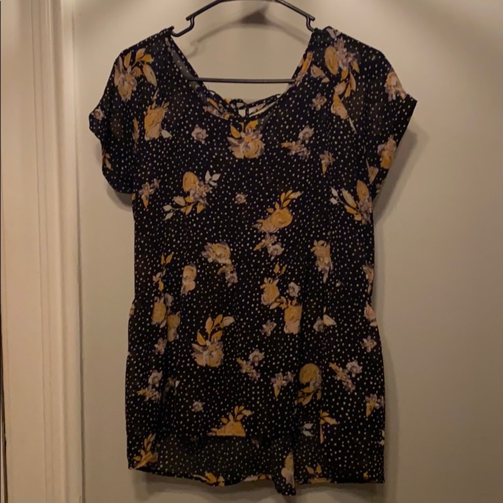 Black/white/yellow floral blouse